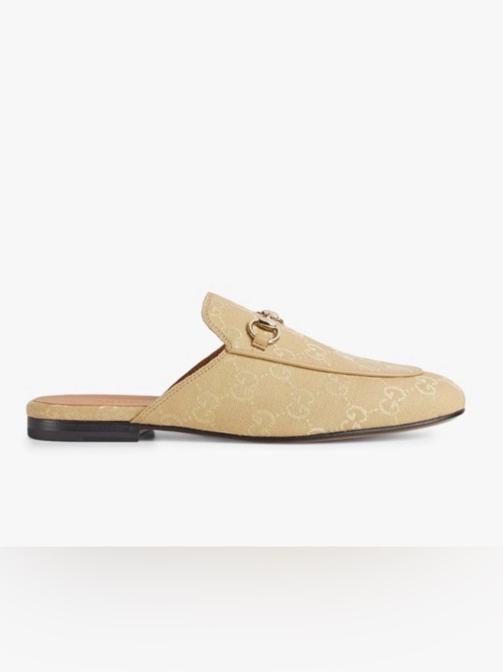 GUCCI Monogram Canvas Princetown Slippers Ebony Beige 35